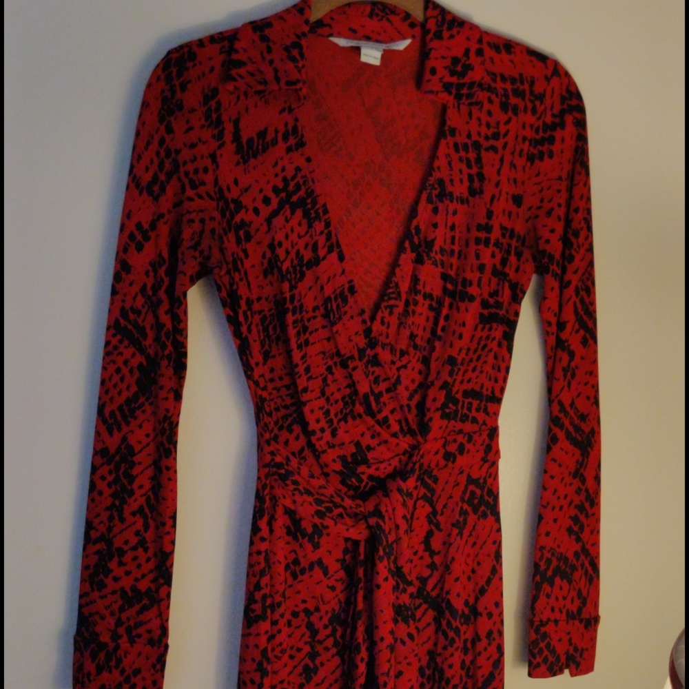 Vtg Diane Von Furstenberg Red Snake Wrap Dres